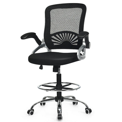 Adjustable Height Flip-Up Mesh Drafting Chair with Lumbar Support