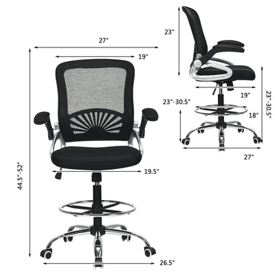 Adjustable Height Flip-Up Mesh Drafting Chair with Lumbar Support