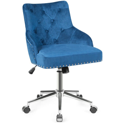 Tufted Upholstered Swivel Computer Desk Chair with Nailed Tri-Blue