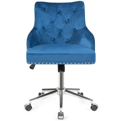 Tufted Upholstered Swivel Computer Desk Chair with Nailed Tri-Blue