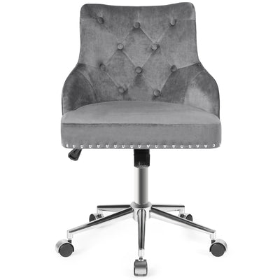 Tufted Upholstered Swivel Computer Desk Chair with Nailed Tri-Gray