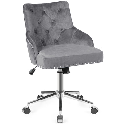 Tufted Upholstered Swivel Computer Desk Chair with Nailed Tri-Gray