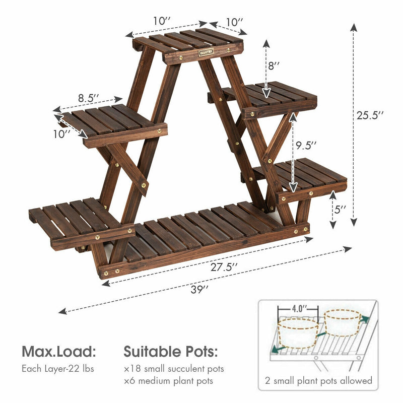 Wood Plant Stand Triangular Shelf 6 Pots Flower Shelf