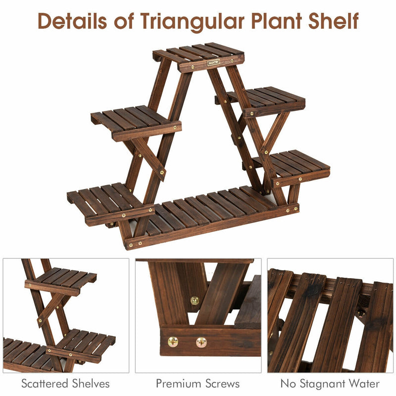 Wood Plant Stand Triangular Shelf 6 Pots Flower Shelf