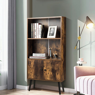 2-Tier Retro Bookcase Bookshelf with 3 Compartment-Coffee