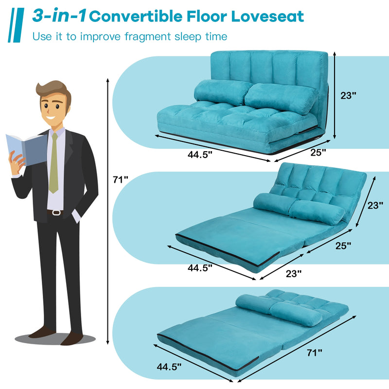 Foldable Floor 6-Position Adjustable Lounge Couch-Blue