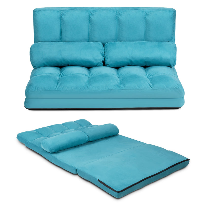 Foldable Floor 6-Position Adjustable Lounge Couch-Blue