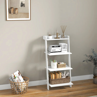 4-Tier Ladder Shelf with Solid Frame and Anti-toppling Device-White