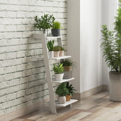 4-Tier Ladder Shelf with Solid Frame and Anti-toppling Device-White