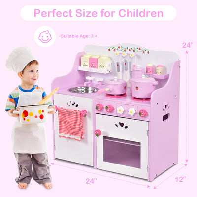 Kids Wooden Kitchen Toy Strawberry Pretend Cooking Playset