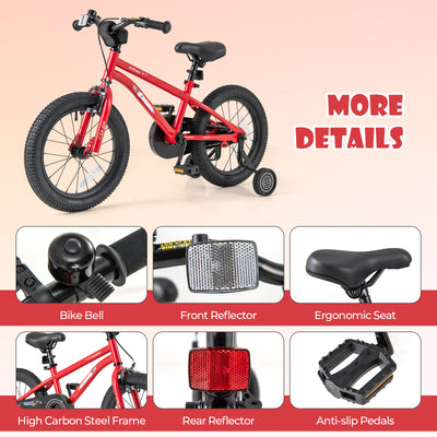 16-Inch Kids Bike Ages 4-7 with Handbrake and Coaster Brake and Bell Ring-16 inches