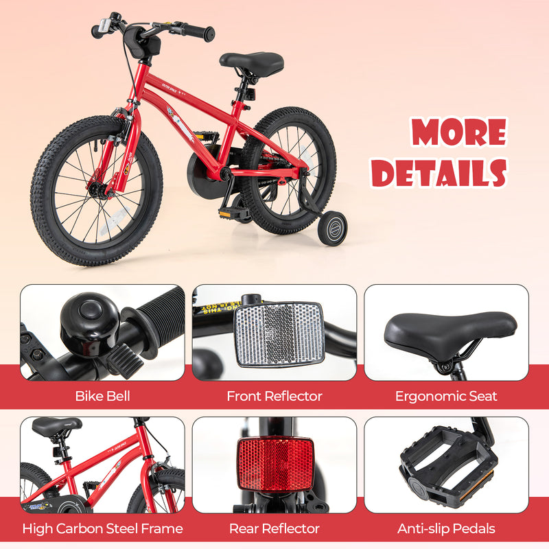 16-Inch Kids Bike Ages 4-7 with Handbrake and Coaster Brake and Bell Ring-16 inches