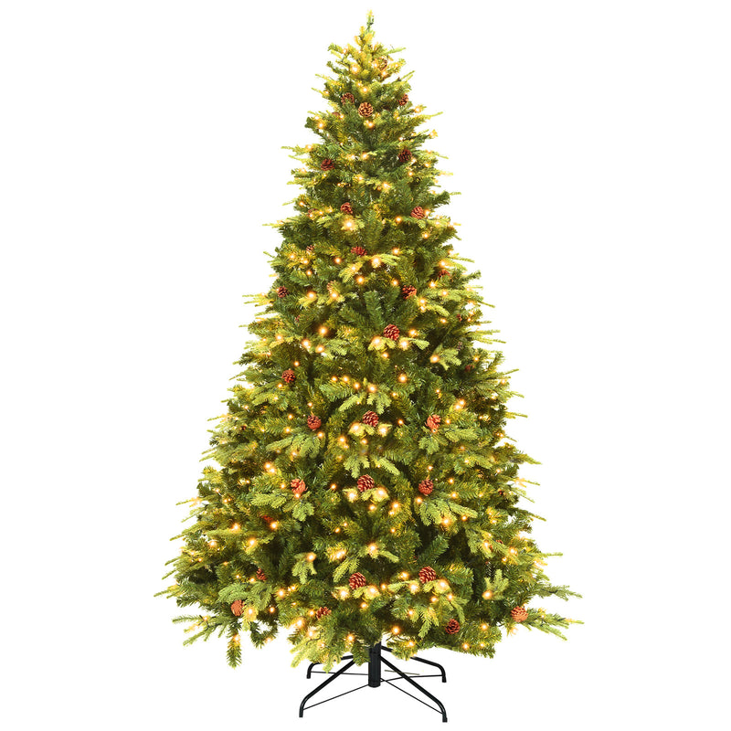 7.5 ft Artificial Christmas Tree with LED Lights and Pine Cones