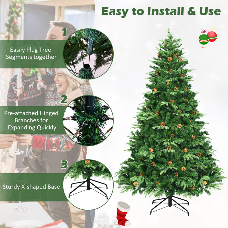 7.5 ft Artificial Christmas Tree with LED Lights and Pine Cones