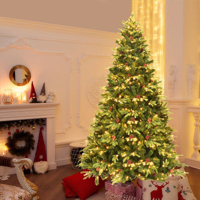 7.5 ft Artificial Christmas Tree with LED Lights and Pine Cones