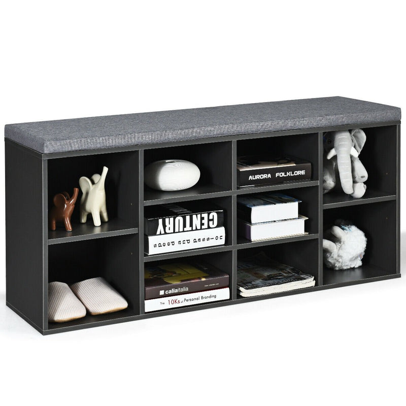 10-Cube Organizer  Entryway Padded Shoe Storage Bench-Gray