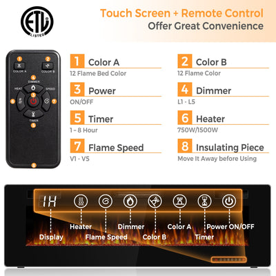 60 Inch Ultra Thin Electric Fireplace with 2 Heat Settings