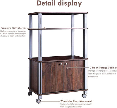 Microwave Rack Stand Rolling Storage Cart-Walnut