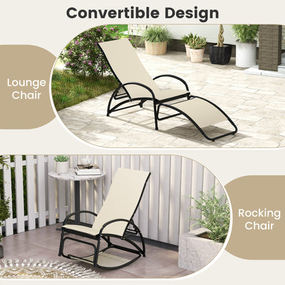 2-in-1 Outdoor Rocking Chair with 4-Position Adjustable Backrest for Patio Porch Poolside-Beige