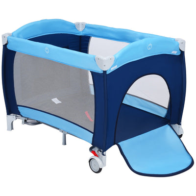 Foldable Baby Crib Playpen w/ Mosquito Net and Bag-Blue