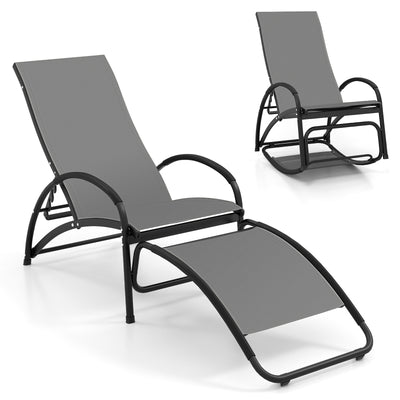 2-in-1 Outdoor Rocking Chair with 4-Position Adjustable Backrest for Patio Porch Poolside-Gray