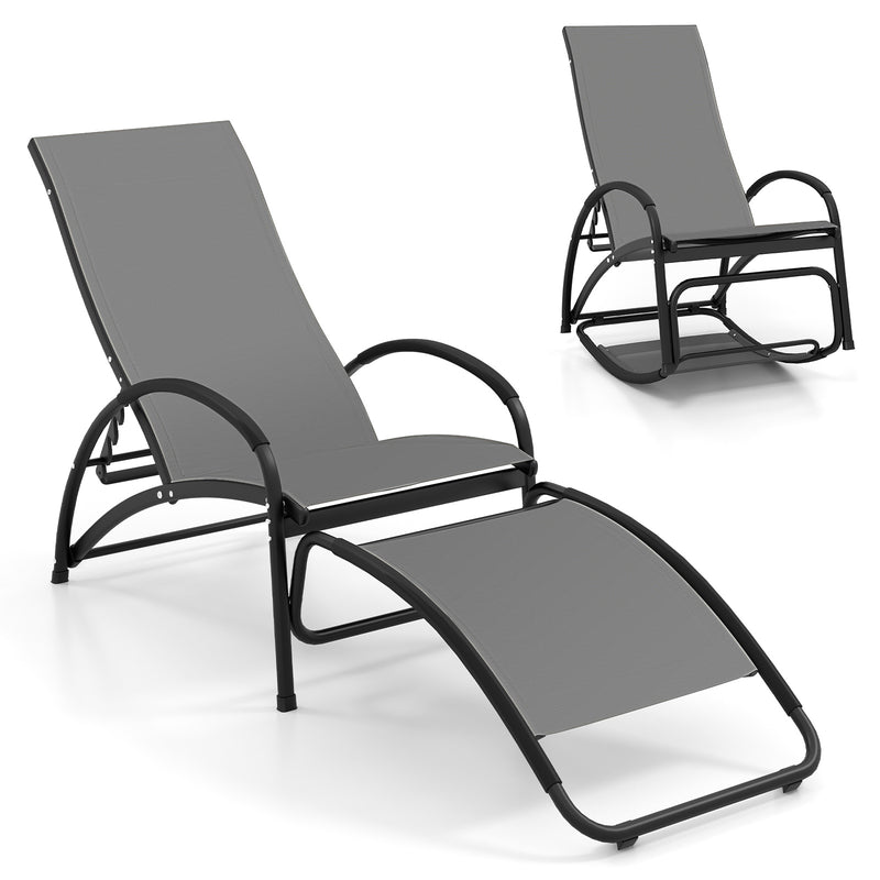 2-in-1 Outdoor Rocking Chair with 4-Position Adjustable Backrest for Patio Porch Poolside-Gray