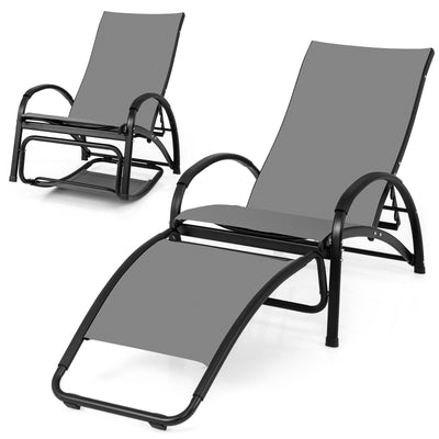 2-in-1 Outdoor Rocking Chair with 4-Position Adjustable Backrest for Patio Porch Poolside-Gray