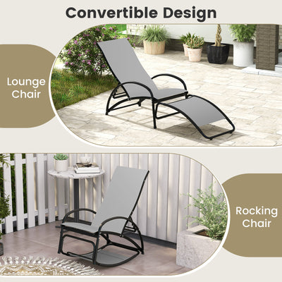 2-in-1 Outdoor Rocking Chair with 4-Position Adjustable Backrest for Patio Porch Poolside-Gray