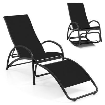 2-in-1 Outdoor Rocking Chair with 4-Position Adjustable Backrest for Patio Porch Poolside-Black