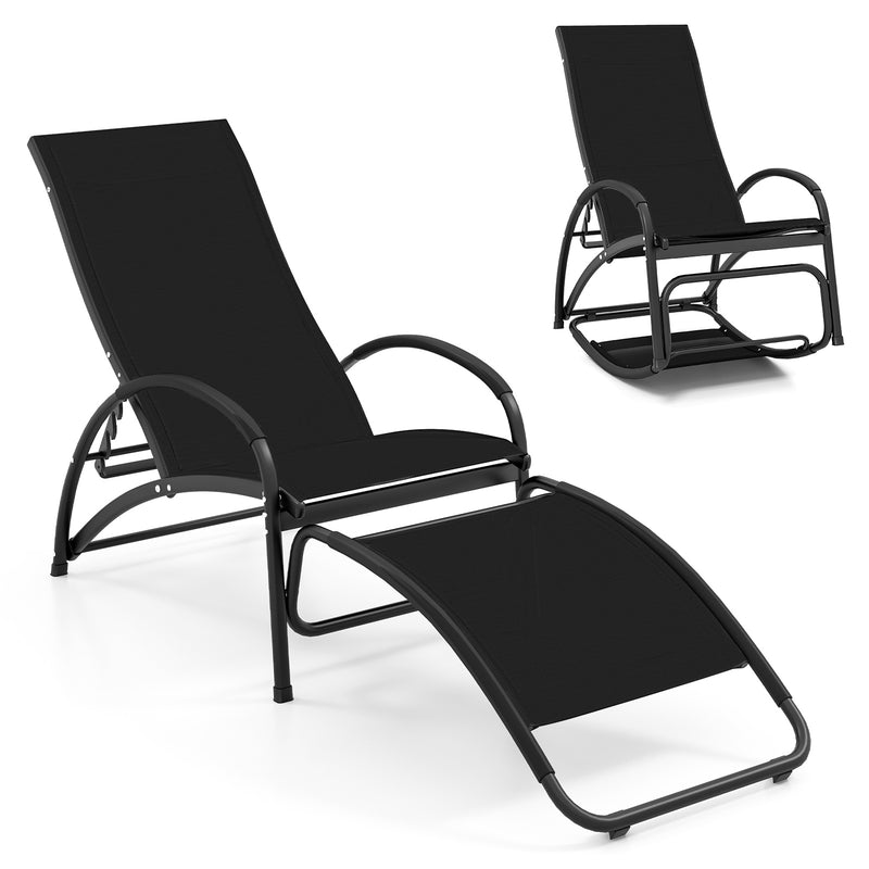 2-in-1 Outdoor Rocking Chair with 4-Position Adjustable Backrest for Patio Porch Poolside-Black