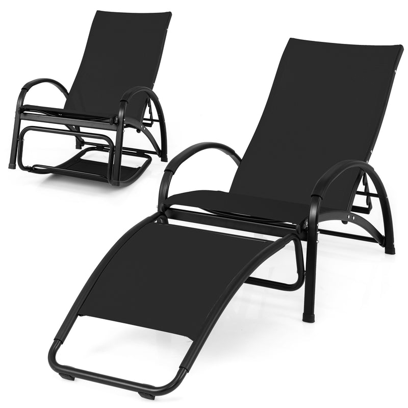 2-in-1 Outdoor Rocking Chair with 4-Position Adjustable Backrest for Patio Porch Poolside-Black