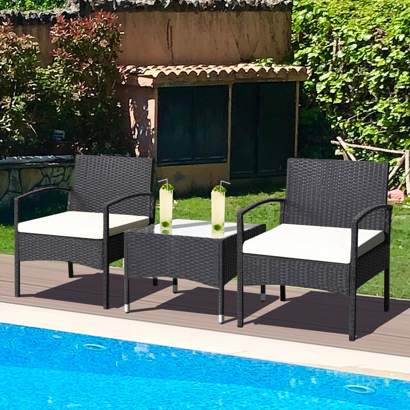 3 Pieces Patio Wicker Rattan Furniture Set with Cushion for Lawn Backyard-White