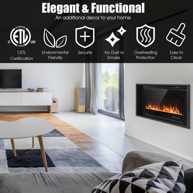 40-Inch Electric Fireplace Recessed with Thermostat