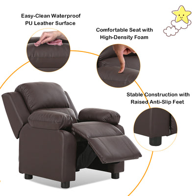 ceshi-Deluxe Padded Kids Sofa Armchair Recliner Headrest Children w/ Storage Arm Brown