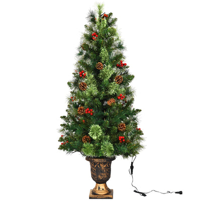 3'/4'/5' LED Christmas Entrance Tree w/ Red Berries Pine Cones-3'