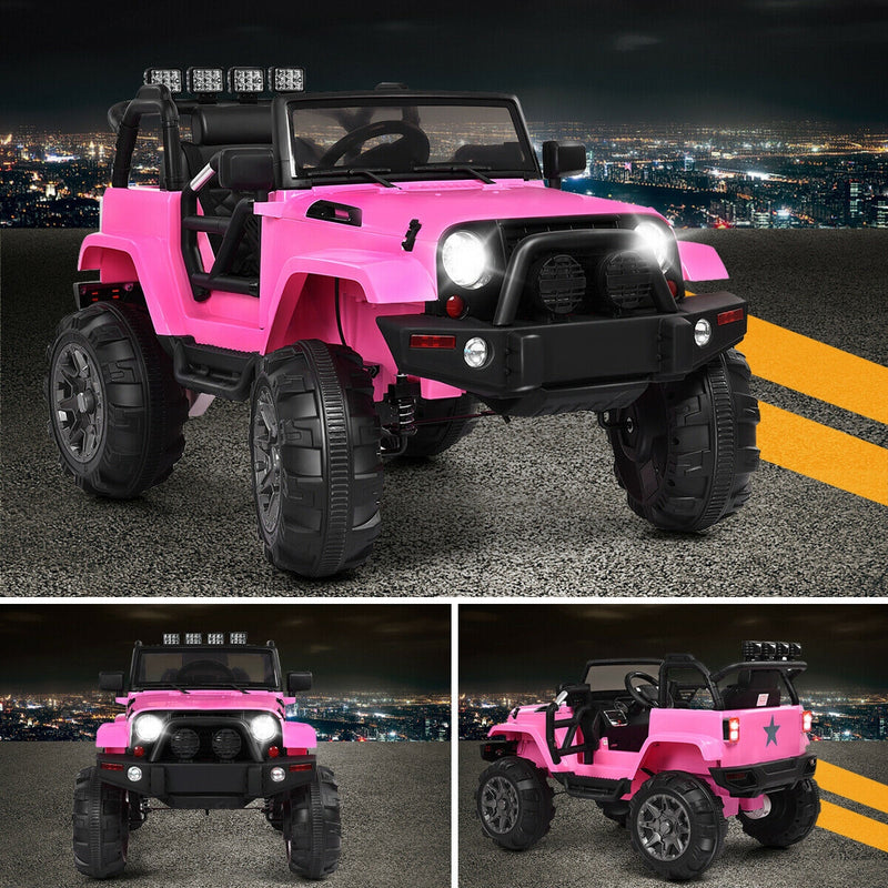 12V Kids Remote Control Riding Truck Car with LED Lights-Pink