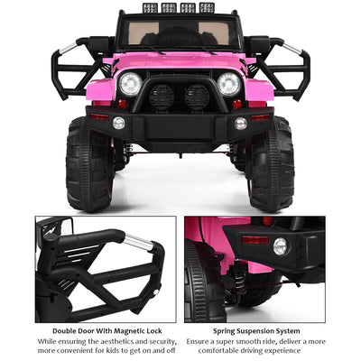 12V Kids Remote Control Riding Truck Car with LED Lights-Pink