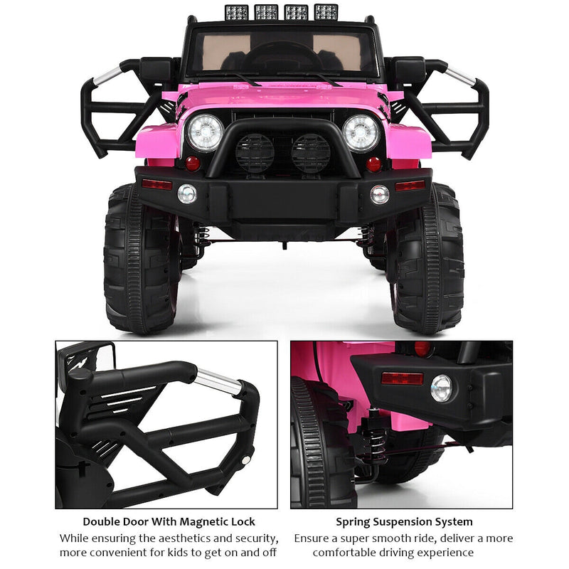 12V Kids Remote Control Riding Truck Car with LED Lights-Pink