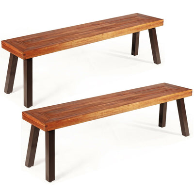 Set of 2 Patio Acacia Wood Dining Bench