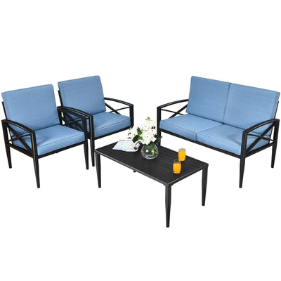 4 Pieces Patio Furniture Set Aluminum Frame Cushioned Sofa