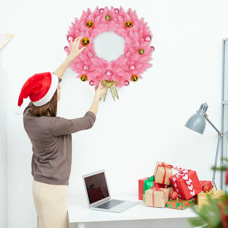 24 Inch Artificial PVC Christmas Wreath with Ornament Balls