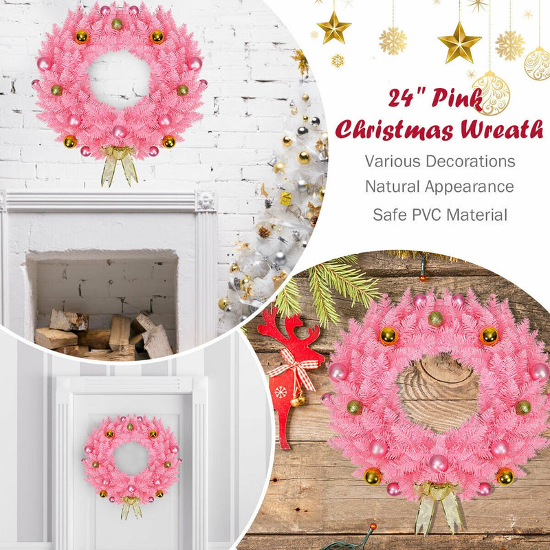 24 Inch Artificial PVC Christmas Wreath with Ornament Balls