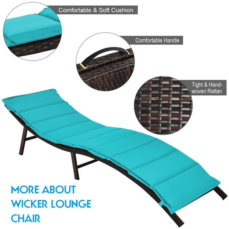 2Pcs Folding Patio Lounger Chair-Turquoise