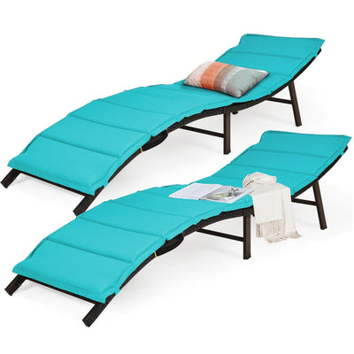 2Pcs Folding Patio Lounger Chair-Turquoise