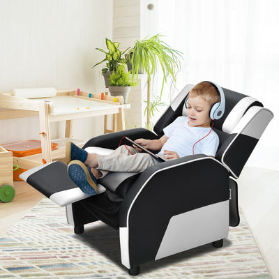 Kids Youth PU Leather Gaming Sofa Recliner with Headrest and Footrest-White