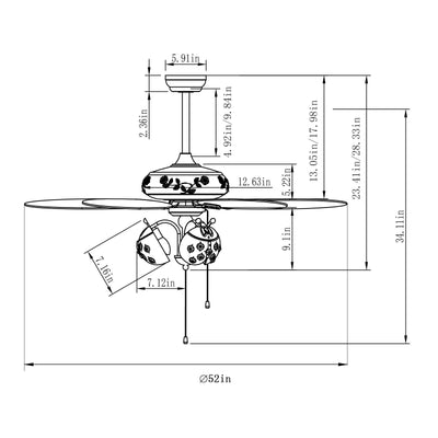 52 Inch Kids Ceiling Fan with Pull Chain Control