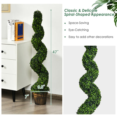 2 Pack 4 Feet Artificial Spiral Boxwood Topiary Indoor Outdoor Decor