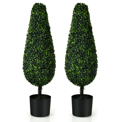 2 Pack 3 Feet Artificial Tower UV Resistant Indoor Outdoor Topiary Tree