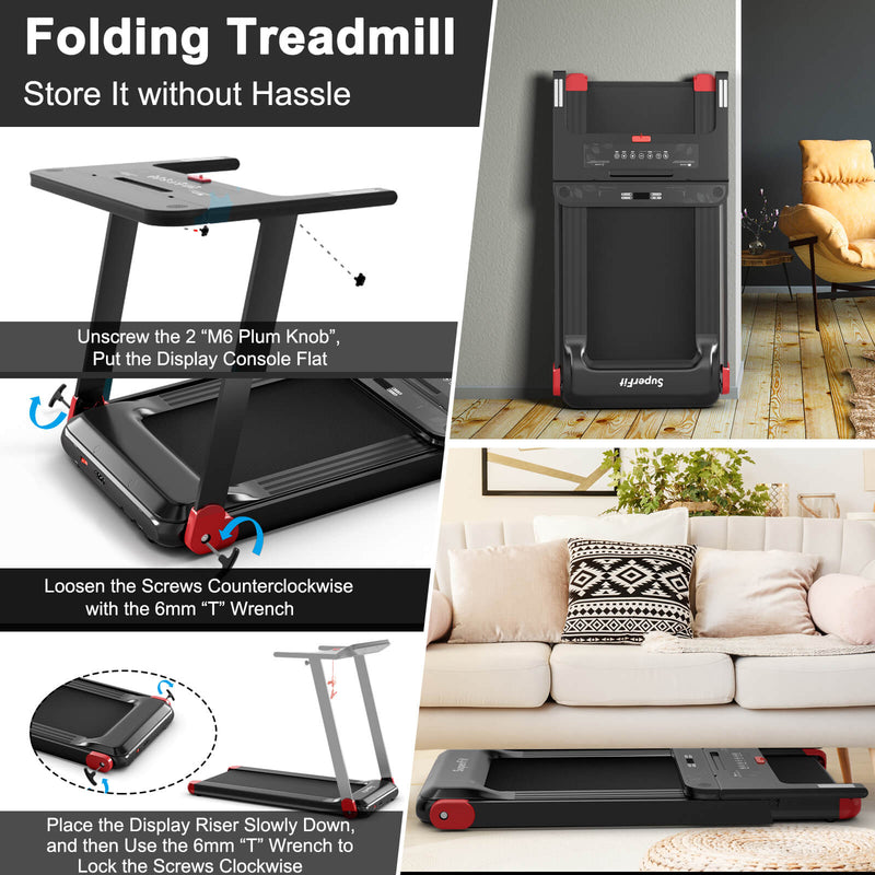 Folding Electric Compact Walking Treadmill with APP Control Speaker-Red