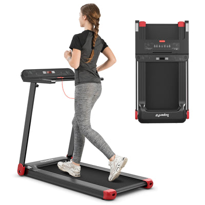 Folding Electric Compact Walking Treadmill with APP Control Speaker-Red